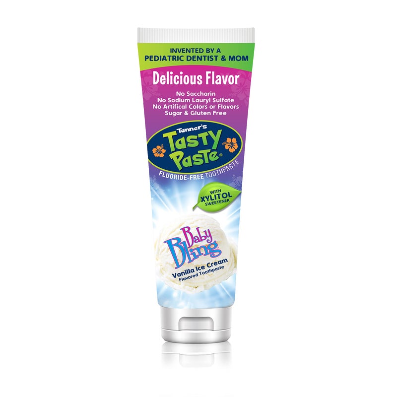 Tanner's Tasty Paste Baby Bling - Anticavity Fluoride-Free Childrenâ€™s Toothpaste/Great Tasting, Safe, and Effective Vanilla Flavored Toothpaste for Kids (4.2 oz.) - Image 1