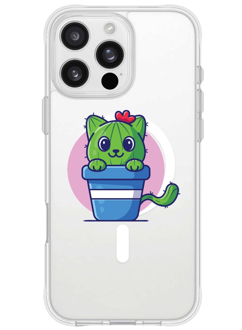 Theodor iPhone 16 Pro Max Magsafe Magnetic Case for iPhone Compatible with Wireless Charging, Shockproof Phone Bumper Cover - Cute Cat Cactus - Image 1