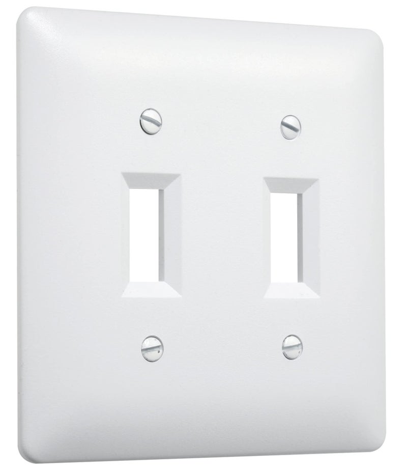 TayMac 4400W Paintable Double Toggle Light Switch Wall Plate Cover, White, 2-Gang - Image 1