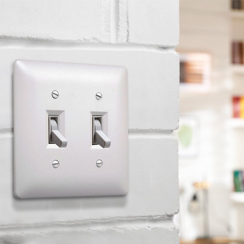 TayMac 4400W Paintable Double Toggle Light Switch Wall Plate Cover, White, 2-Gang - Image 2