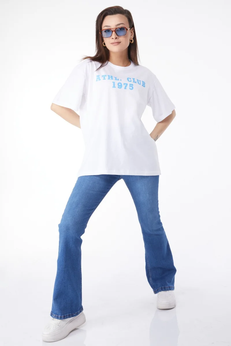 Tofisa 24644-WHITE Crew Neck Short Sleeve Printed T-Shirt