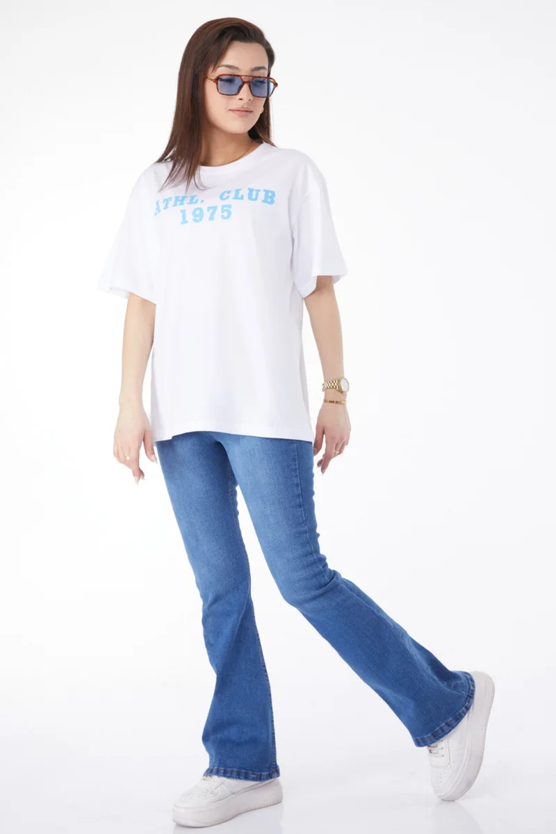 Tofisa 24644-WHITE Crew Neck Short Sleeve Printed T-Shirt