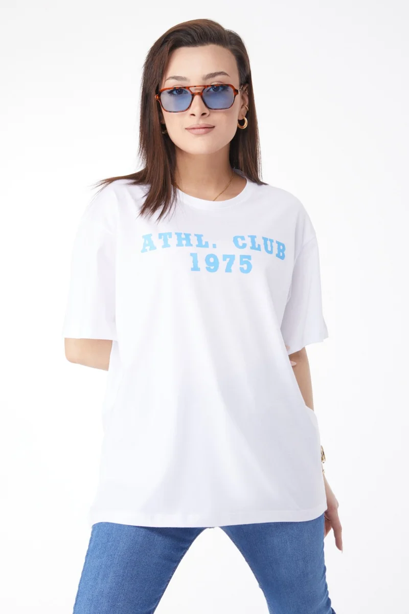 Tofisa 24644-WHITE Crew Neck Short Sleeve Printed T-Shirt