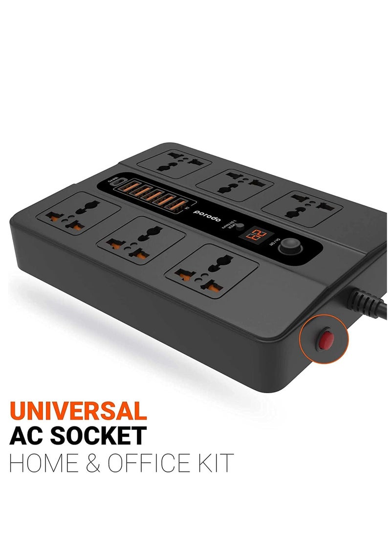 Generic Universal Power Socket, 6 AC Output 5 USB Port & USB-C PD 18W Multiport Socket, Power HUB Built-in Timer, Fire-Proof Material Power Strip, 200cm Extension Cord, Charging Station (Black)  - Image 3