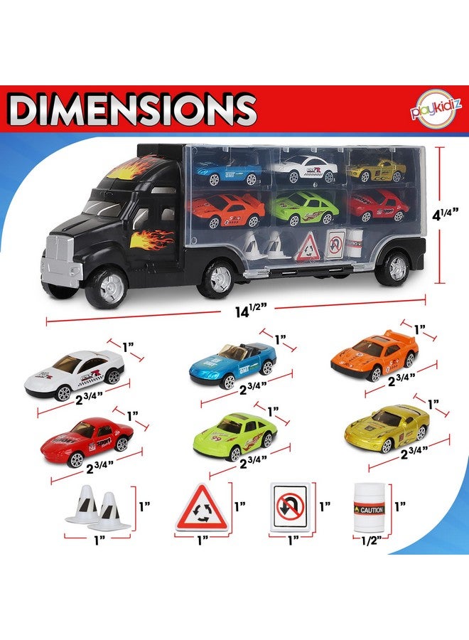Playkidz Playkidiz Car Carrier Toy Trucks for Kids - Car Transporter Toys Truck Includes 6 Toy Cars and Accessories - Toy Car Carrier with 12 Car Slots Boys Girls - Image 2