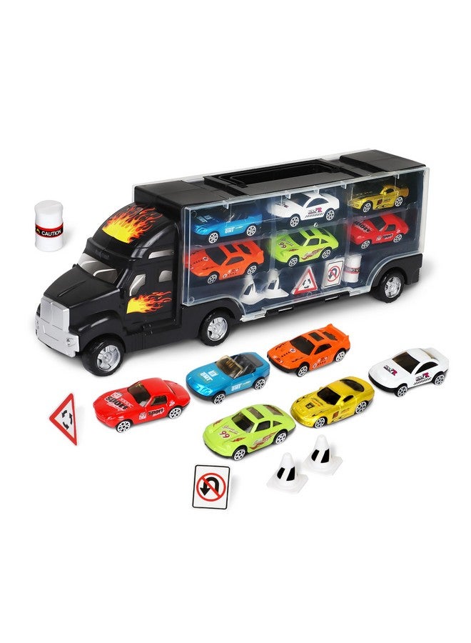 Playkidz Playkidiz Car Carrier Toy Trucks for Kids - Car Transporter Toys Truck Includes 6 Toy Cars and Accessories - Toy Car Carrier with 12 Car Slots Boys Girls - Image 1