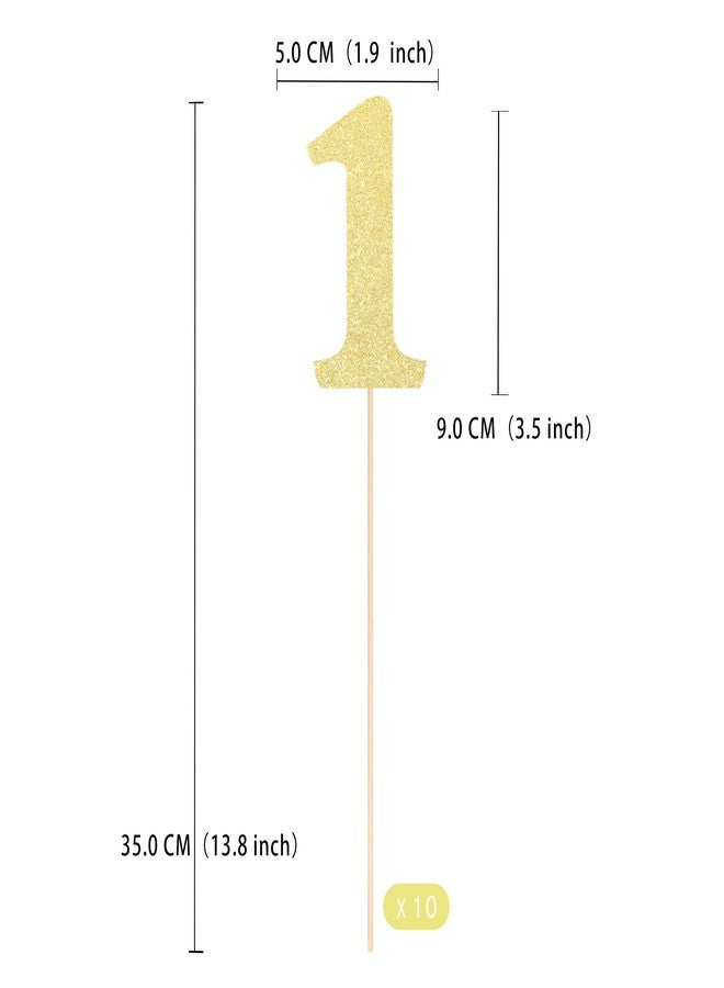 Gexolenu 10 PCS Gold Double-Sided 1st Birthday Centerpieces for Tables, Glitter Age ONE Cake Picks Decor, First Happy Birthday Party Decorations Baby Shower Anniversary Party Supplies - Image 2