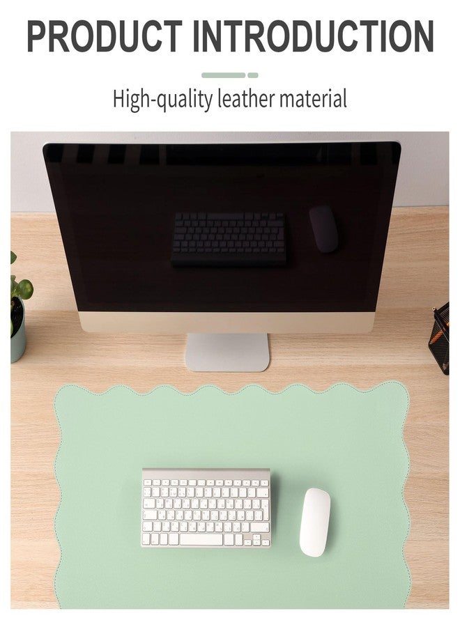 Tellegloww Scalloped Desk Mat Leather Desk Pad Protector Non-Slip PU Leather Table Protector Waterproof Mouse Pad Keyboard Mat Curly Mousepad PC Accessories Gift for Office Home (Sage Green) - Image 5