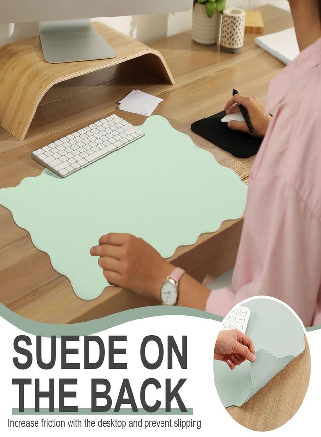 Tellegloww Scalloped Desk Mat Leather Desk Pad Protector Non-Slip PU Leather Table Protector Waterproof Mouse Pad Keyboard Mat Curly Mousepad PC Accessories Gift for Office Home (Sage Green) - Image 4