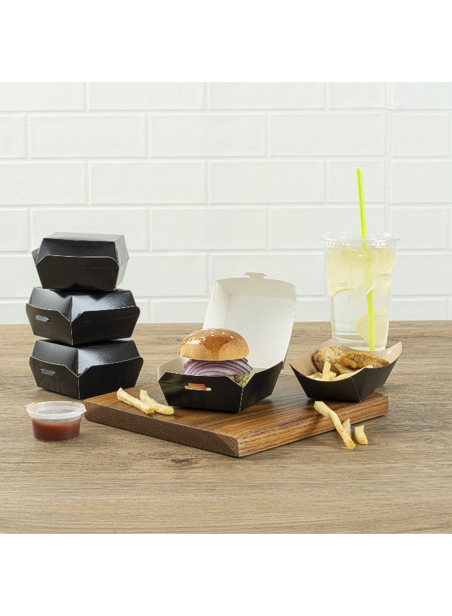 Restaurantware 2.8 x 2.8 x 2 Inch Mini Burger Boxes, 100 Clamshell Food Containers - Hinged Lid, Disposable, Black Paper Take Out Boxes, For Appetizers Or Desserts, Serve Sliders or Finger Foods - Image 4