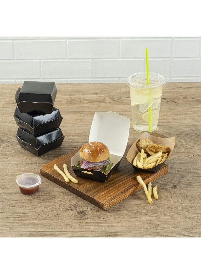 Restaurantware 2.8 x 2.8 x 2 Inch Mini Burger Boxes, 100 Clamshell Food Containers - Hinged Lid, Disposable, Black Paper Take Out Boxes, For Appetizers Or Desserts, Serve Sliders or Finger Foods - Image 3