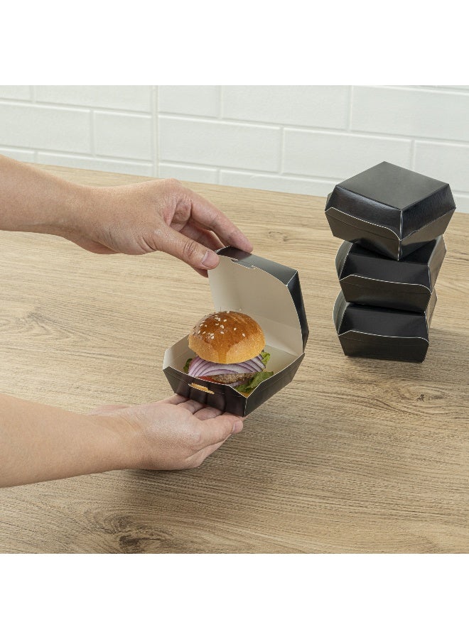 Restaurantware 2.8 x 2.8 x 2 Inch Mini Burger Boxes, 100 Clamshell Food Containers - Hinged Lid, Disposable, Black Paper Take Out Boxes, For Appetizers Or Desserts, Serve Sliders or Finger Foods - Image 5