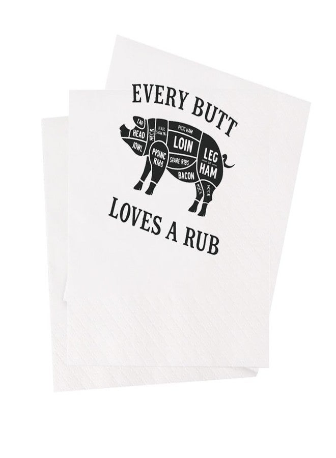 VOWFOO Every Butt Loves A Rub Pork Cuts Smoked Pork Pig Meat Funny Quote Cocktail Napkins for BBQ Birthday Food Themed Housewarming Picnic Food Festival Party 100Pcs 4.5 x 4.5 2-ply (Every Butt) - Image 1