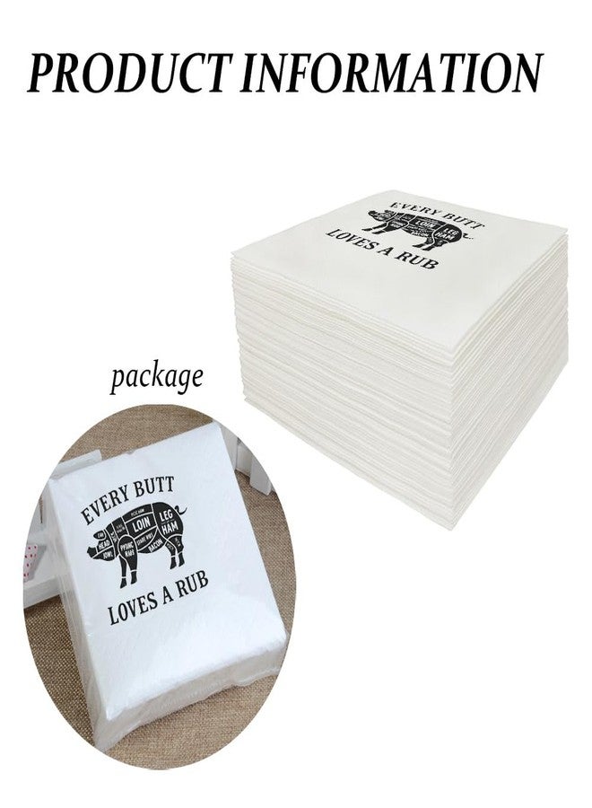 VOWFOO Every Butt Loves A Rub Pork Cuts Smoked Pork Pig Meat Funny Quote Cocktail Napkins for BBQ Birthday Food Themed Housewarming Picnic Food Festival Party 100Pcs 4.5 x 4.5 2-ply (Every Butt) - Image 3