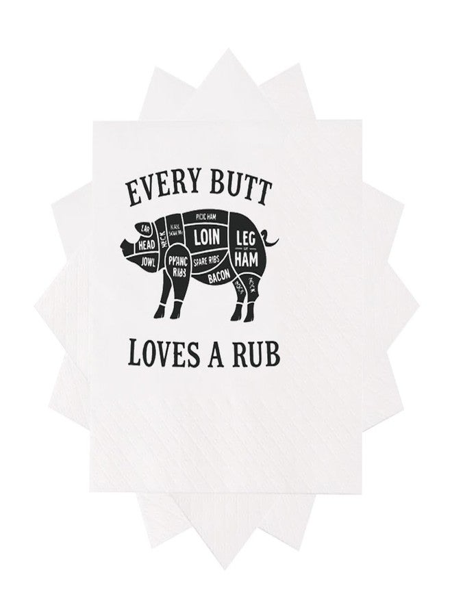 VOWFOO Every Butt Loves A Rub Pork Cuts Smoked Pork Pig Meat Funny Quote Cocktail Napkins for BBQ Birthday Food Themed Housewarming Picnic Food Festival Party 100Pcs 4.5 x 4.5 2-ply (Every Butt) - Image 2