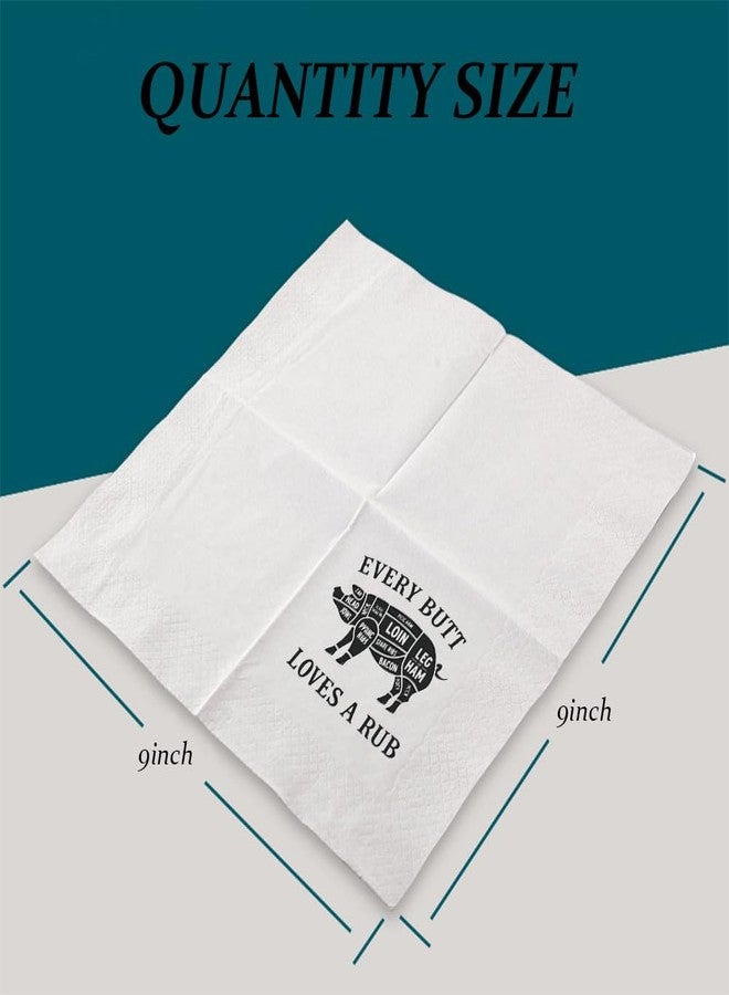 VOWFOO Every Butt Loves A Rub Pork Cuts Smoked Pork Pig Meat Funny Quote Cocktail Napkins for BBQ Birthday Food Themed Housewarming Picnic Food Festival Party 100Pcs 4.5 x 4.5 2-ply (Every Butt) - Image 4