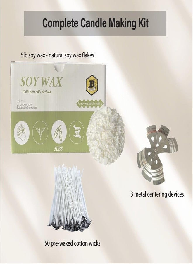Beesworks Soy Wax | 5lbs Natural Soy Wax Flakes | 100 6-Inch Cotton Candle Wicks, 3 Metal Centering Devices, 5lbs Soy Wax for DIY Candle Making - Image 3