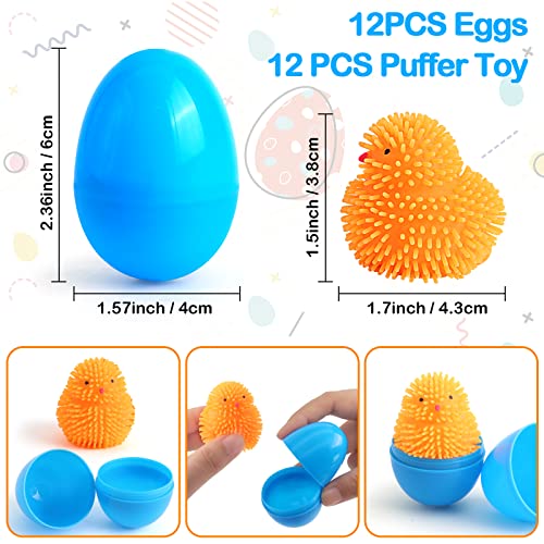 SURCVIO 12 Pack Easter Eggs Fillers LED Chick Puffer Balls, Easter Basket Stuffers with Light Up Stress Relief Fidget Toys Squeeze Ball, Easter Egg Hunt Party Favor for Kids Boys Girls Toddler Teens - Image 3
