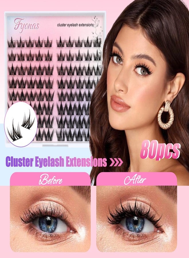 Fyonas Lash Clusters Kit Manga Eyelash Clusters Spiky Lash Extension Kit 80Pcs C Curl Natural Cluster Eyelash Extensions with Waterproof Lash Glue and Tweezers DIY at Home (Cutey Kit-A) - Image 3