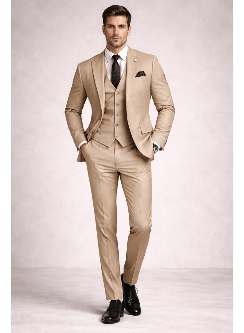 Lavandera Men's Three-Piece Suit, Two-Button, Elegant Style for Occasions and Meetings, Beige - Image 1