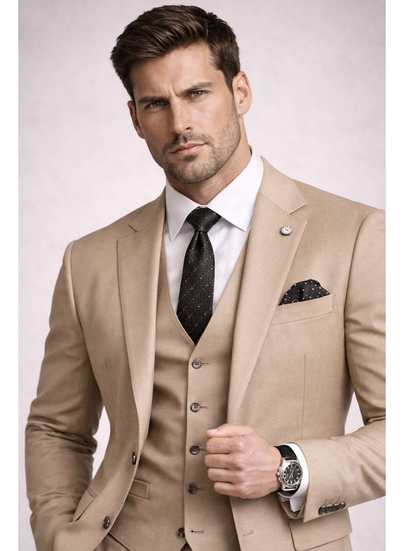 Lavandera Men's Three-Piece Suit, Two-Button, Elegant Style for Occasions and Meetings, Beige - Image 2