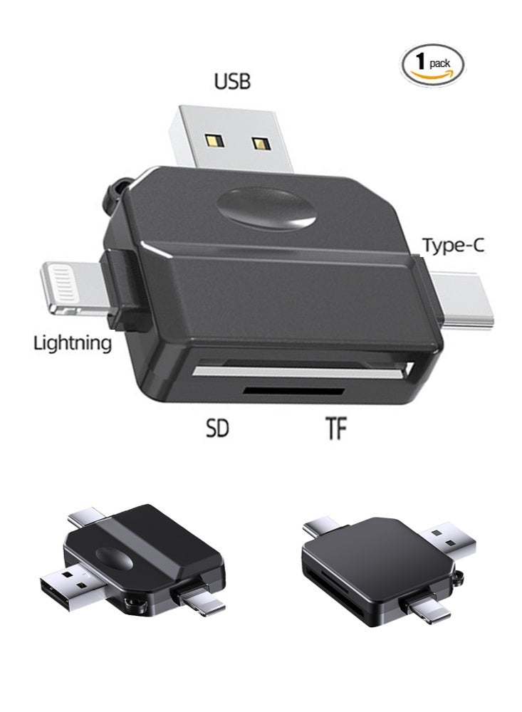 Multi-interface Memory Card Reader, 5 in1 USB 3.0/USB-C/Lightning Card Reader Adapter For TF Micro SD SD SDXC SDHC Micro SDXC Micro SDHC MMC Card Reader Adapter, Compatible for MacBook Dell XPS Samsung Huawei Sony Google, AND MORE - Image 1