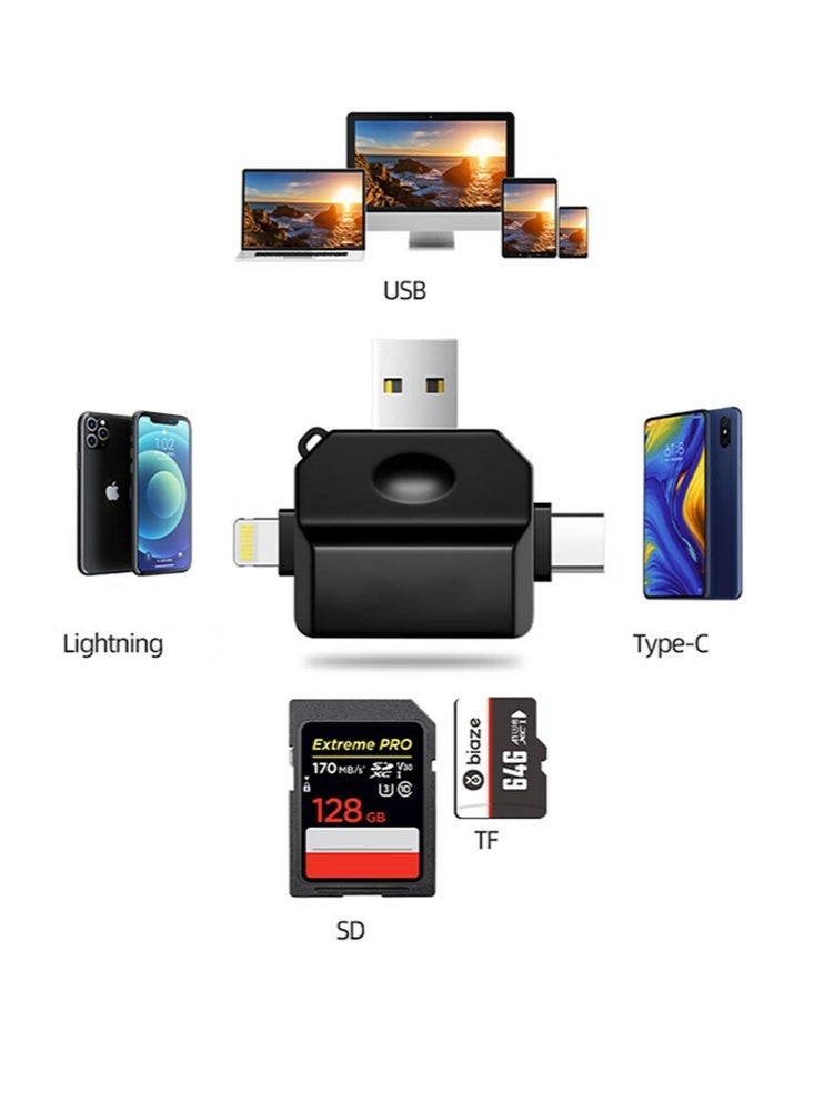 Multi-interface Memory Card Reader, 5 in1 USB 3.0/USB-C/Lightning Card Reader Adapter For TF Micro SD SD SDXC SDHC Micro SDXC Micro SDHC MMC Card Reader Adapter, Compatible for MacBook Dell XPS Samsung Huawei Sony Google, AND MORE - Image 3