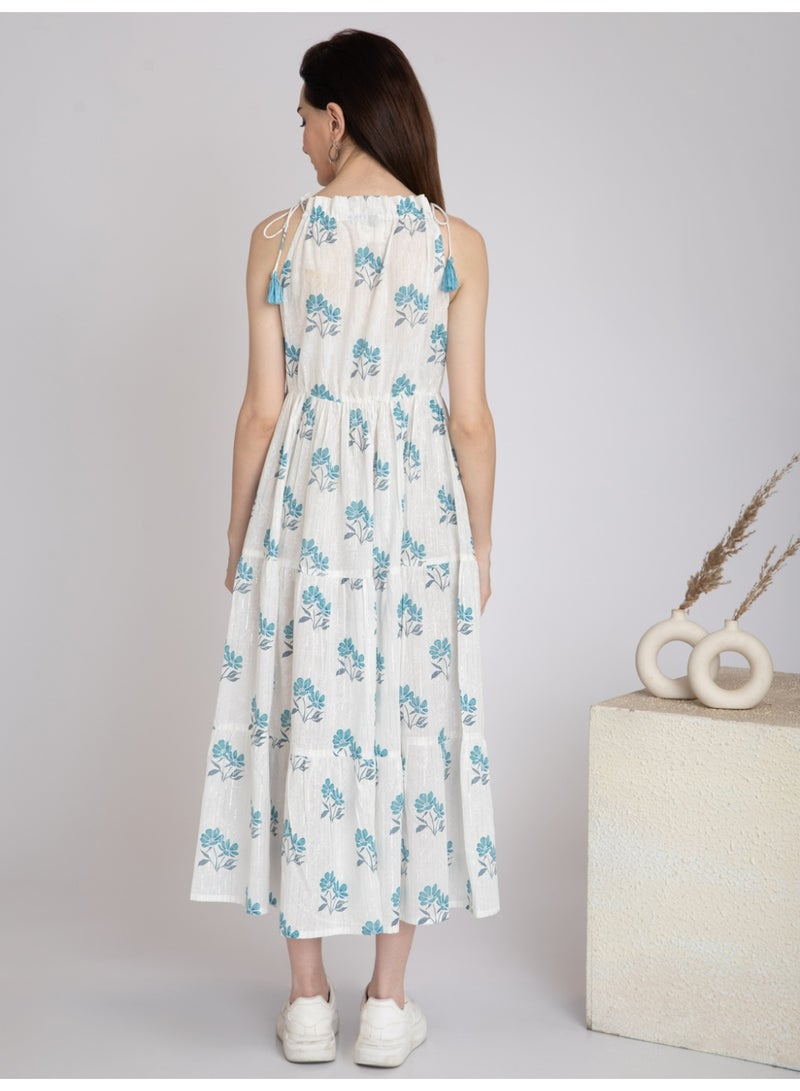 E. Atelier White Floral Tiered Cotton Dress-Lined Skirt - Image 2