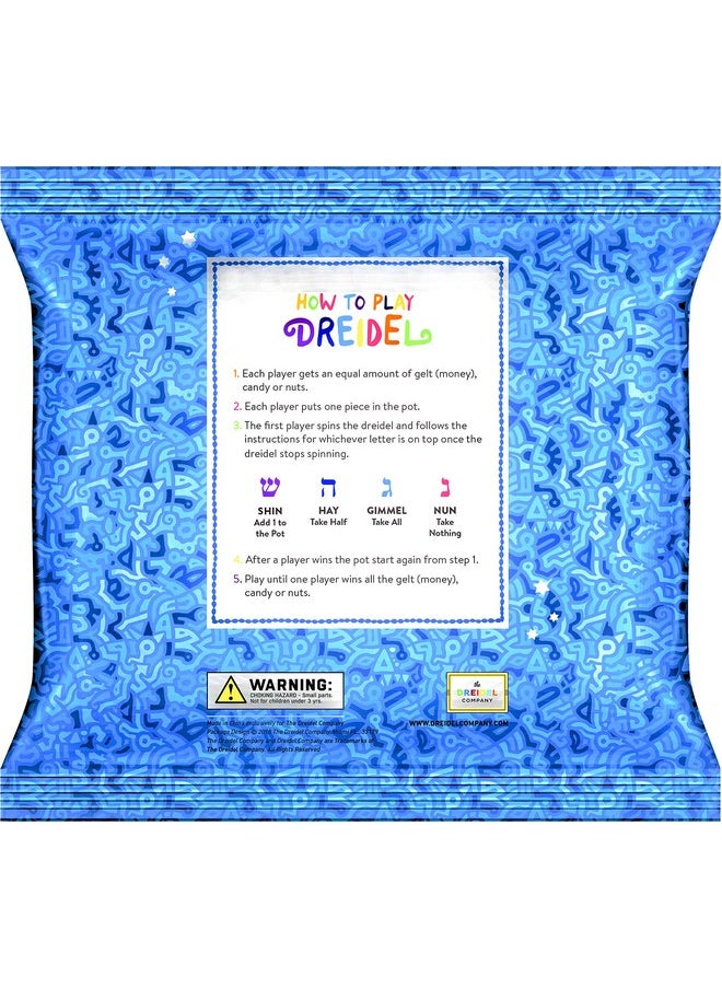 Hanukkah Dreidels Metallic Multi-Colored Dreidels With English Translation, Spinning Tops Includes Dreidel Game Instruction Card (10-Pack)