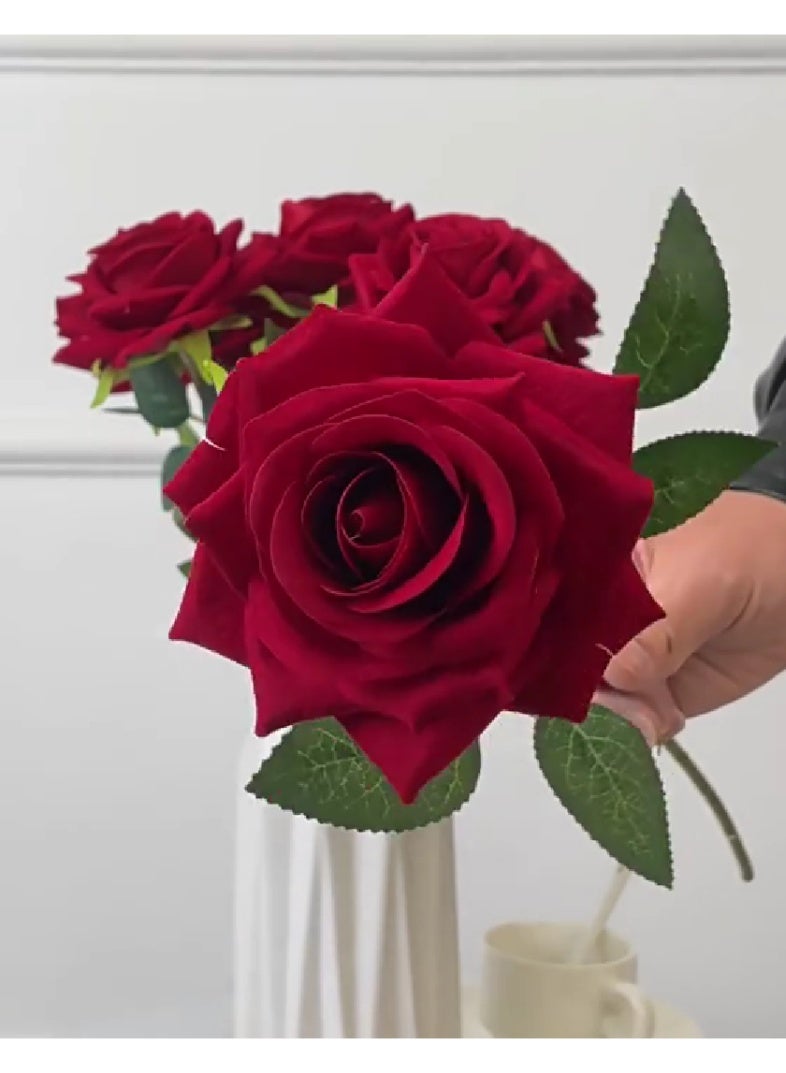 روك بو 12 قطعة من الورود الحمراء الصناعية من الحرير لباقة الزفاف العرائسية ذات مظهر واقعي - Image 2