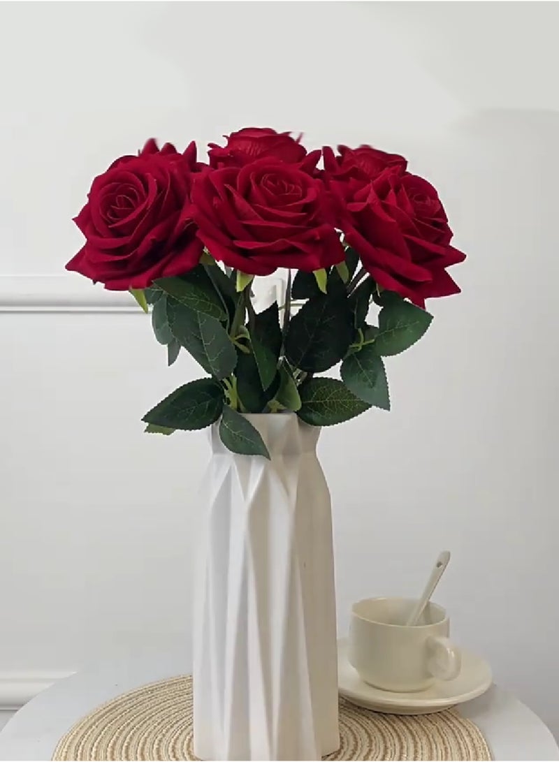 روك بو 12 قطعة من الورود الحمراء الصناعية من الحرير لباقة الزفاف العرائسية ذات مظهر واقعي - Image 3