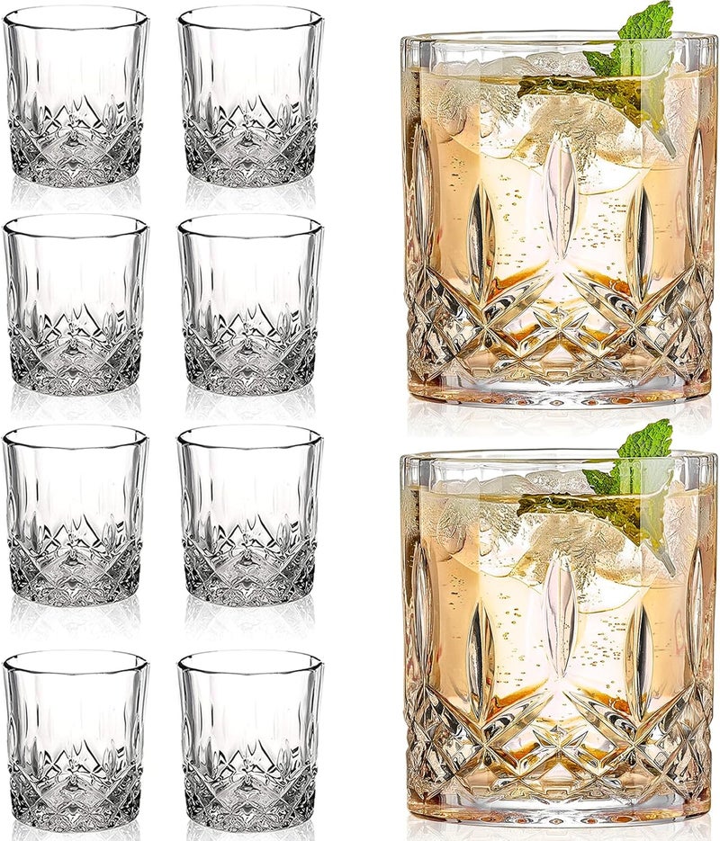 Gencywe Crystal Whiskey Glasses Set of 8(Buy 6, get 2 Free), 11 OZ Old Fashioned Whiskey Glasses, Bourbon Cocktail Rocks Glasses, Clear Bar Glasses for Drinking Scotch Vodka Tequila Rum Gift for Men - Image 1