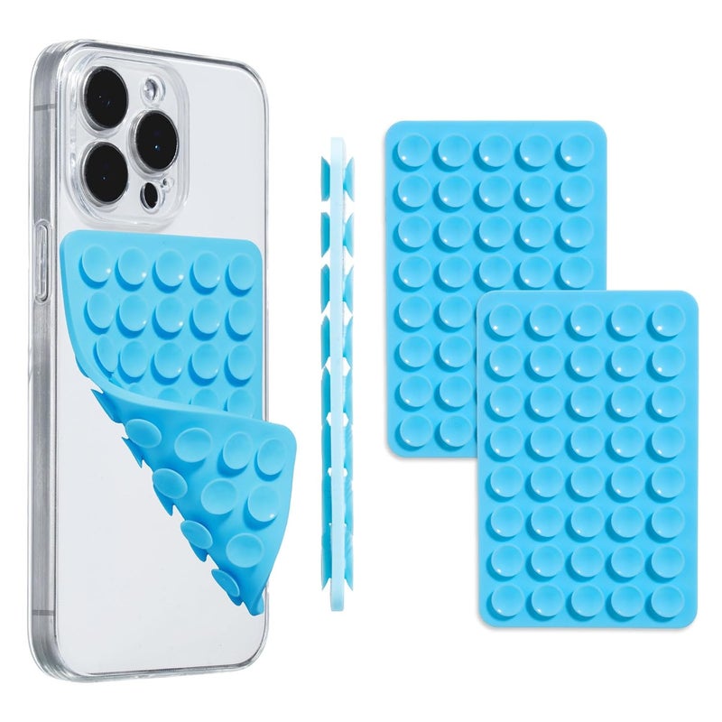 PEUKANU Silicone Phone Case Double Sided Suction Cup Mount Cell Phone Accessories Holder Phone Stand for Selfies Leave no Trace Washable (2PCS Blue) - Image 1