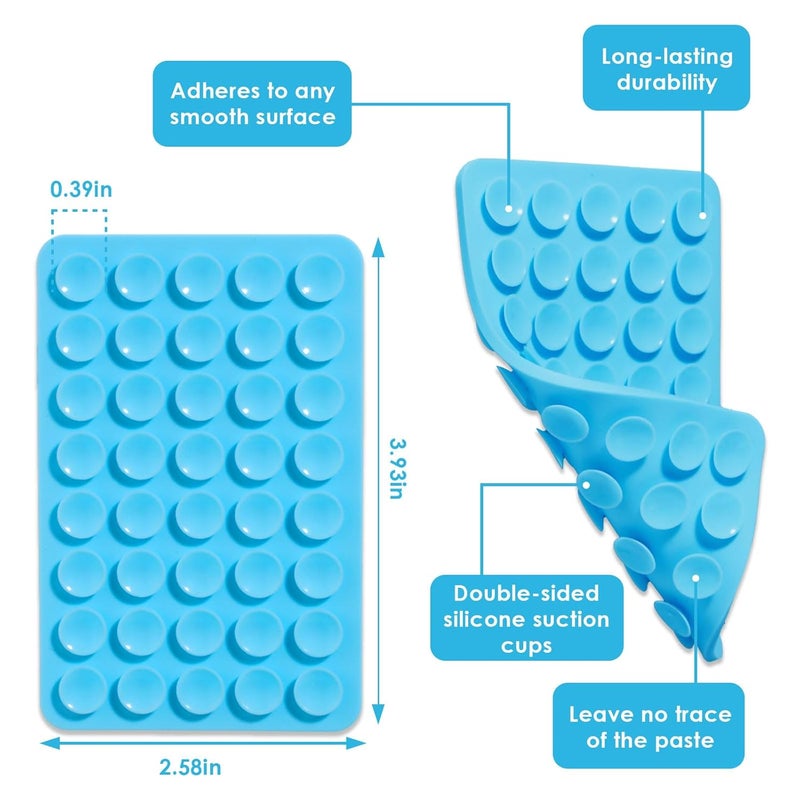 PEUKANU Silicone Phone Case Double Sided Suction Cup Mount Cell Phone Accessories Holder Phone Stand for Selfies Leave no Trace Washable (2PCS Blue) - Image 2