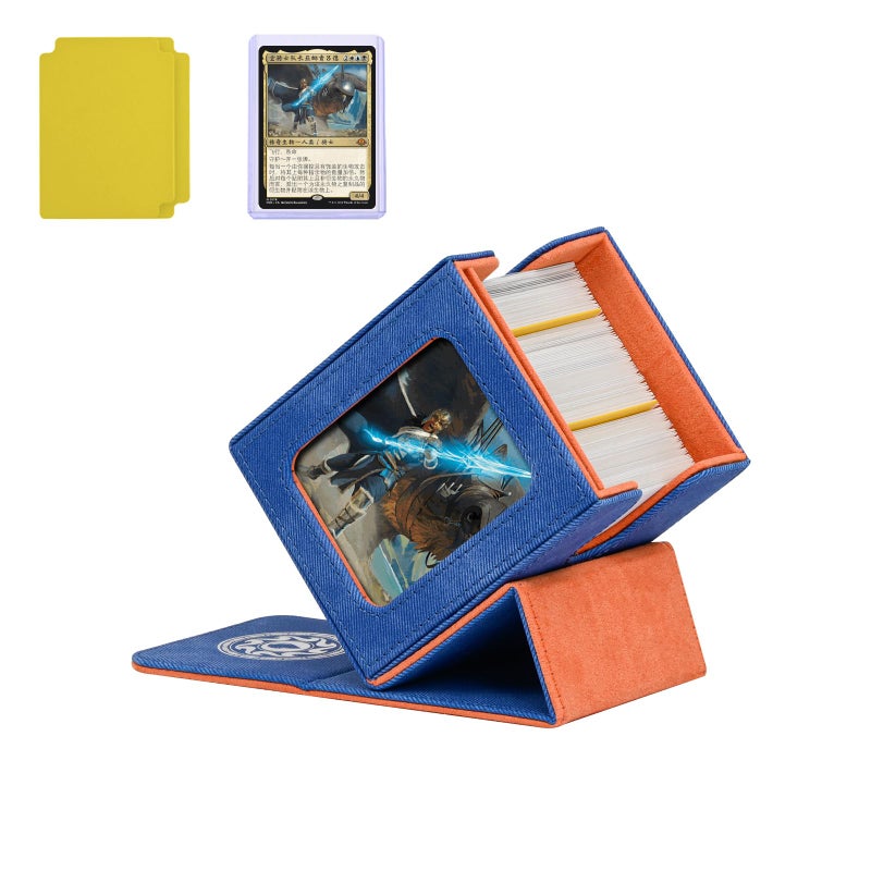 Infinity Guard Card Deck Box for MTG with Commander Display for 100+ Double Sleeved Cards, Magnetic Card Storage Box Fits for TCG Sports Trading Cards (Blue&Orange) - Image 1