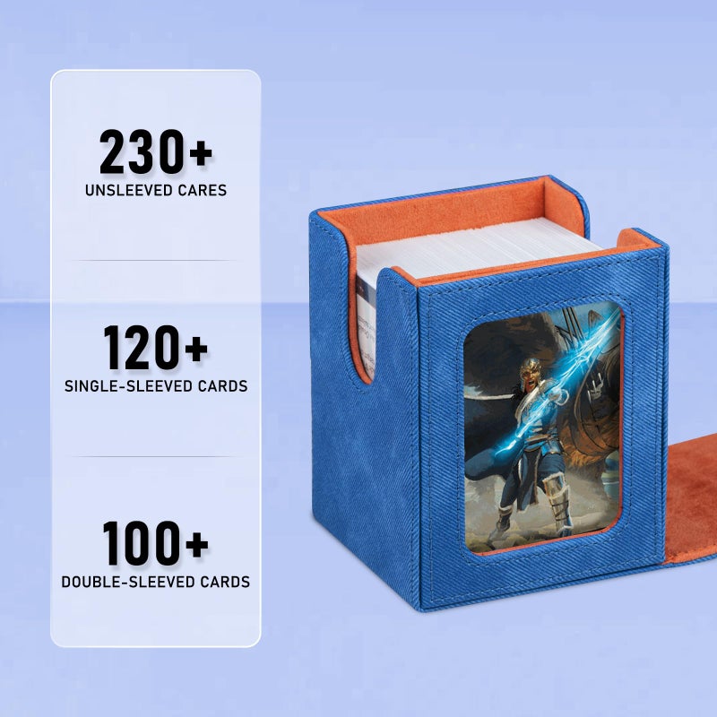 Infinity Guard Card Deck Box for MTG with Commander Display for 100+ Double Sleeved Cards, Magnetic Card Storage Box Fits for TCG Sports Trading Cards (Blue&Orange) - Image 2