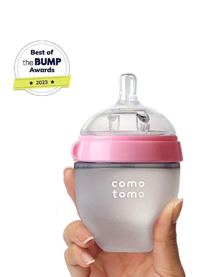 comotomo Natural Feel Baby Bottle 150 ML With Pack Of 2 Natural Teat Silicone Nipples, 2 Holes With Medium Flow,  3 Months +