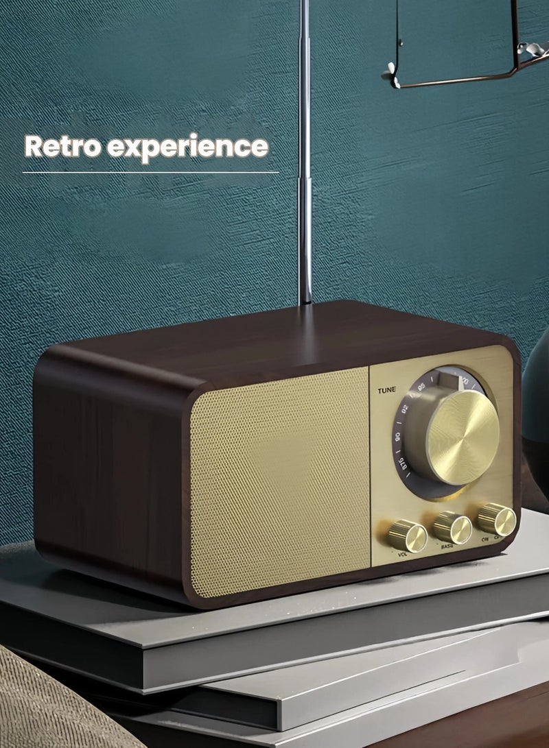beteno Bluetooth portable radio, rechargeable portable bluetooth speaker, good sound quality, USB, TF, FM function, can talk. Vintage wooden design - Image 1