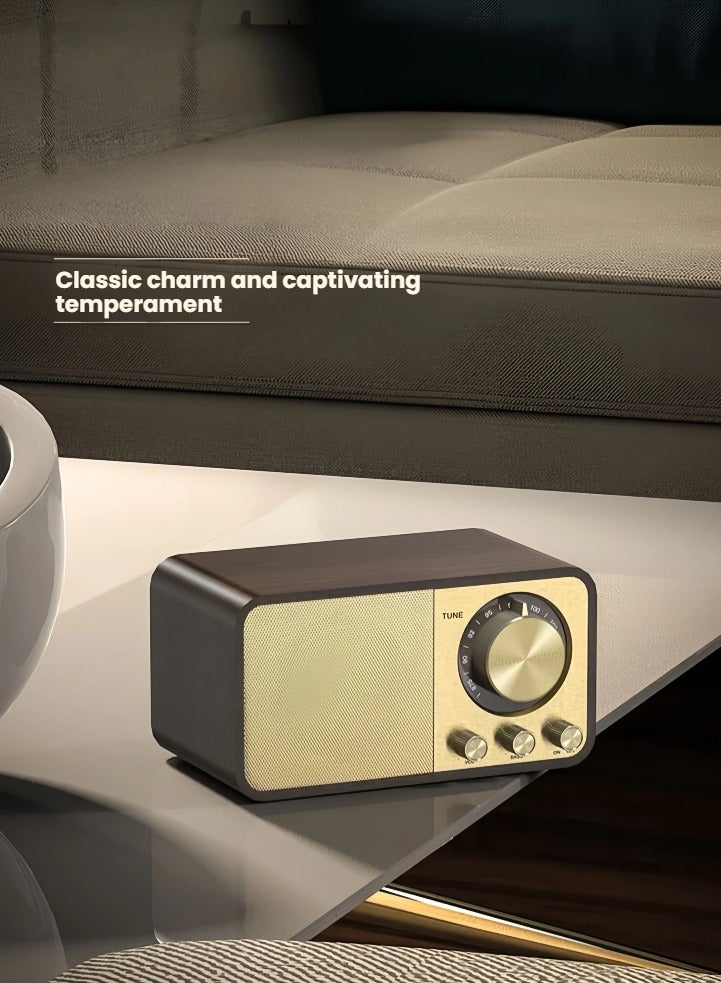 beteno Bluetooth portable radio, rechargeable portable bluetooth speaker, good sound quality, USB, TF, FM function, can talk. Vintage wooden design - Image 2