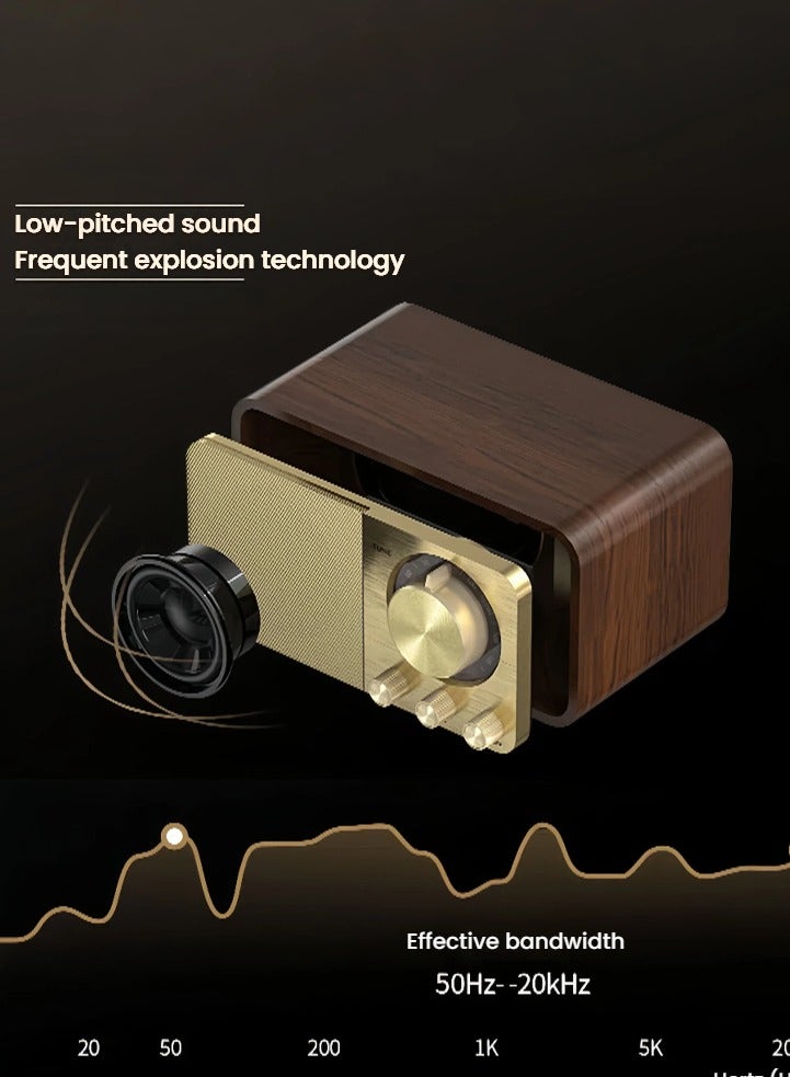 beteno Bluetooth portable radio, rechargeable portable bluetooth speaker, good sound quality, USB, TF, FM function, can talk. Vintage wooden design - Image 4