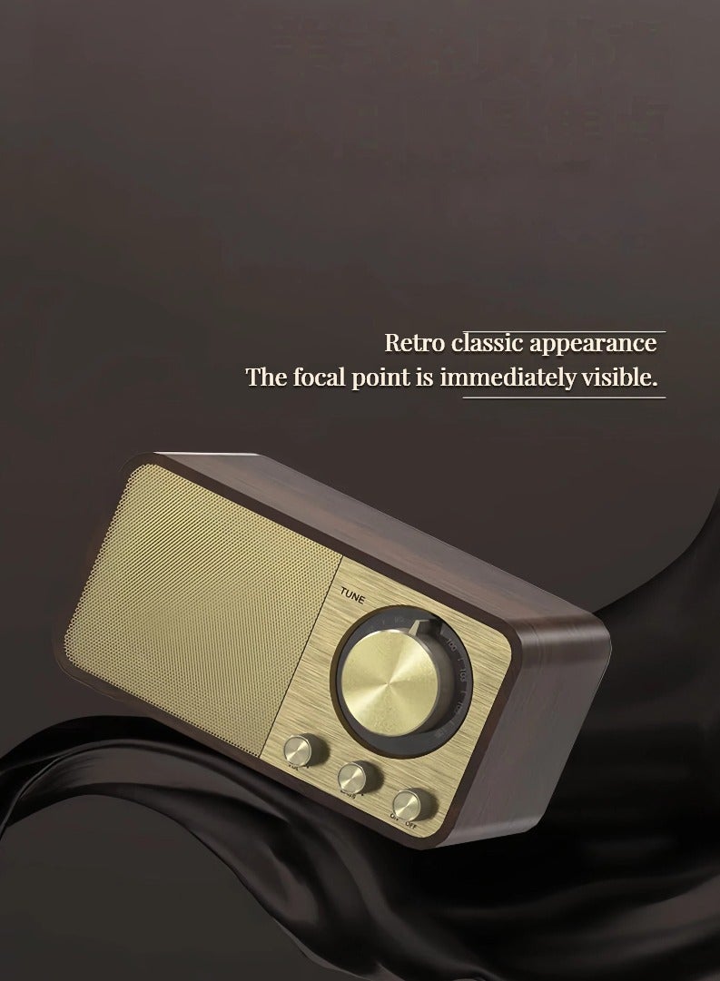 beteno Bluetooth portable radio, rechargeable portable bluetooth speaker, good sound quality, USB, TF, FM function, can talk. Vintage wooden design - Image 5