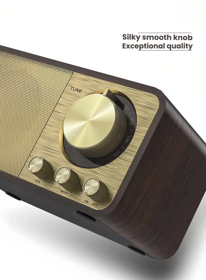 beteno Bluetooth portable radio, rechargeable portable bluetooth speaker, good sound quality, USB, TF, FM function, can talk. Vintage wooden design - Image 3