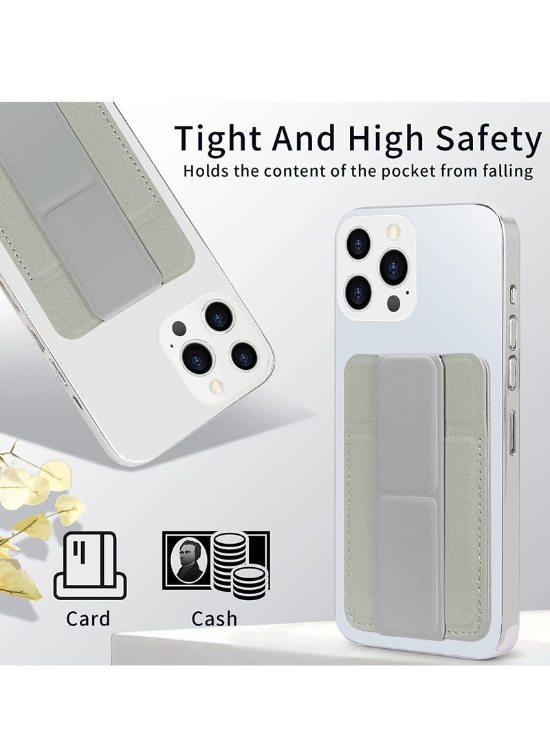 كابتن تيك Card Holder with Stand for Back of Phone, Universal Self-adhesive PU Leather Credit Cards Holder Wallet for Cell Phone Smart Phone Grey - Image 3