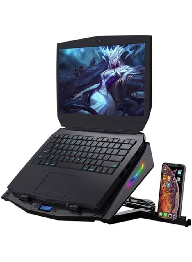 مبرد لاب توب مع حامل موبايل – مروحتان كبيرتان، شاشة LCD، ومنفذي USB - Image 1