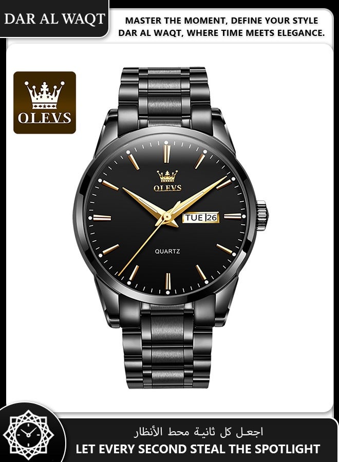 أوليفز ساعة رجالية مقاومة للماء من OLEVS – كوارتز، فولاذ أسود، وجه أسود - Image 1