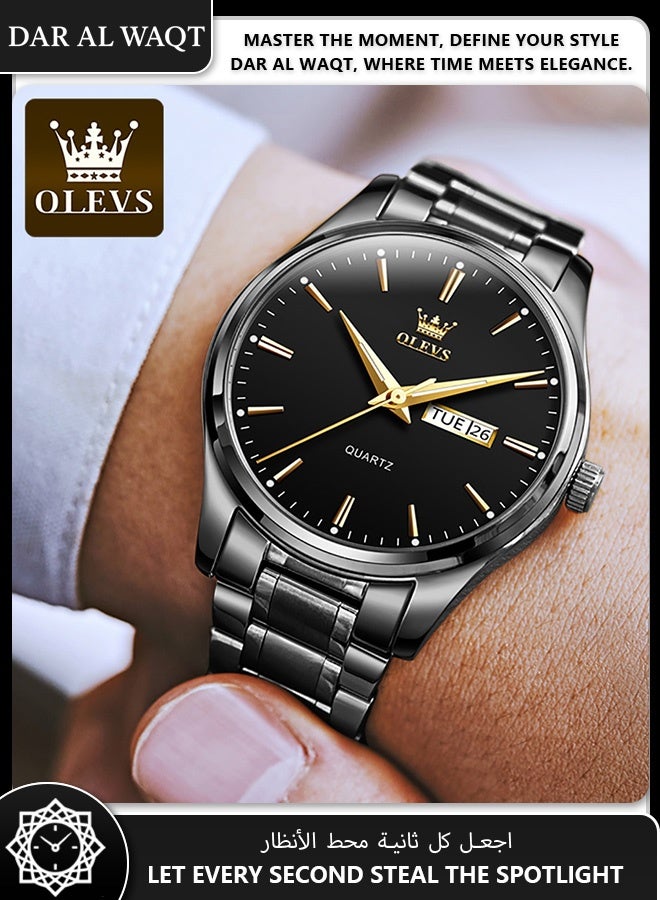 أوليفز ساعة رجالية مقاومة للماء من OLEVS – كوارتز، فولاذ أسود، وجه أسود - Image 2