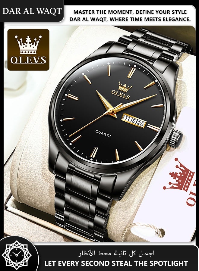 أوليفز ساعة رجالية مقاومة للماء من OLEVS – كوارتز، فولاذ أسود، وجه أسود - Image 3