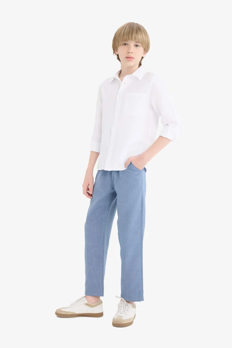 ديفاكتو Boy Polo Neck Oxford Long Sleeve Shirt
