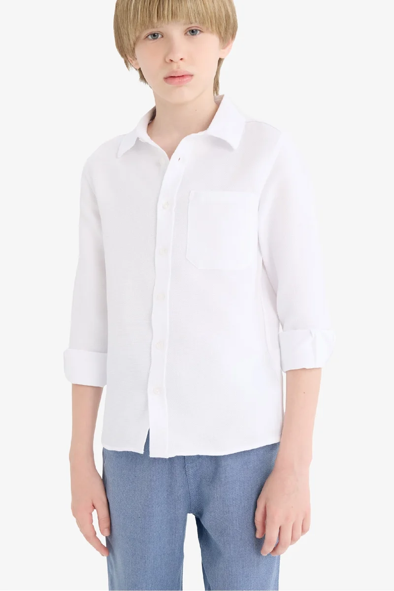 ديفاكتو Boy Polo Neck Oxford Long Sleeve Shirt