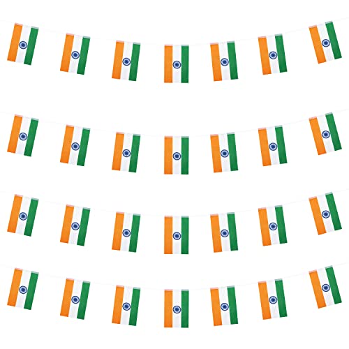 WXTWK India Flags Indian Small Mini Pennant String Banner Flag Festival Decorations(50 Feet 38 Flags) - Image 1